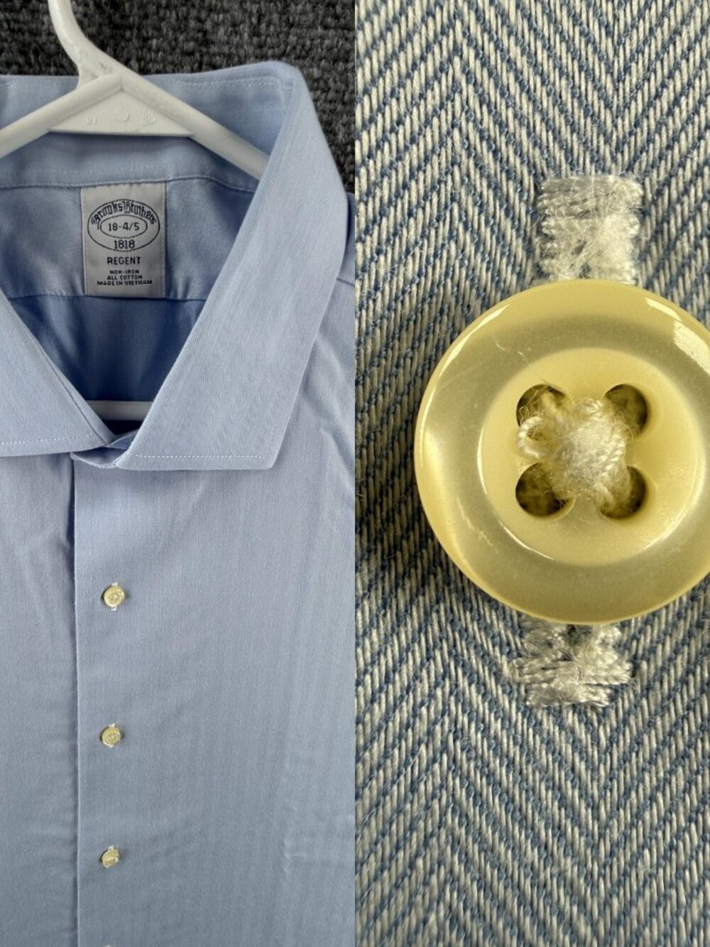 Brooks Brothers Non-Iron Herringbone 18 4/5 All Cotton Regent Blue Shirt Men